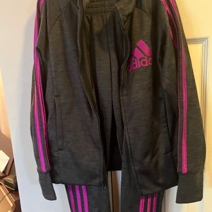 NWT Adidas Girls 2 pc Black Pink Tricot Track Suit 10-12 M